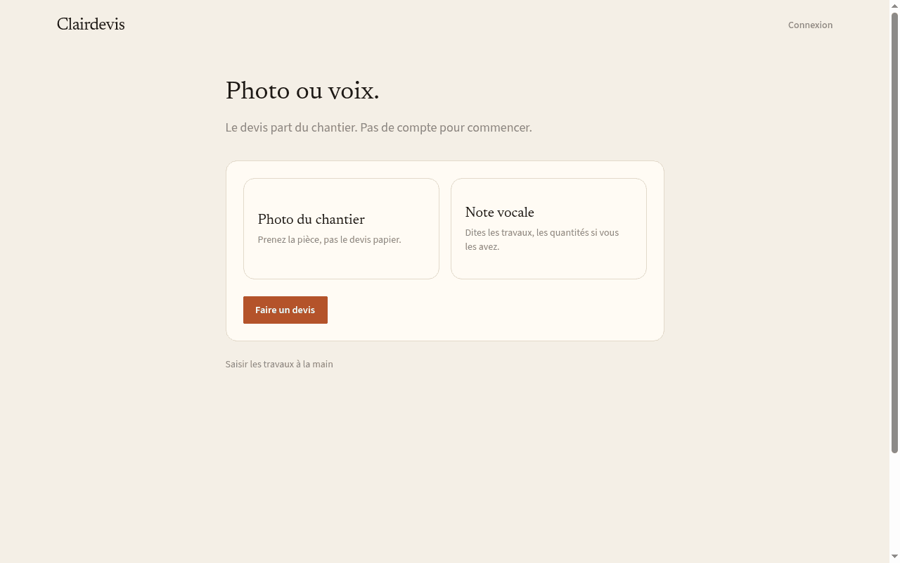 Écran : photo du chantier ou note vocale